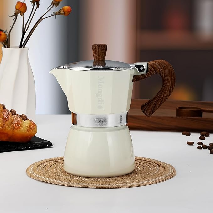 Mongdio Stovetop Espresso Maker Moka Pot, Cuban Coffee Maker Stove top coffee maker Moka Italian Espresso Greca Coffee Maker Brewer Percolator, 6 Espresso Cups, 10 oz - White