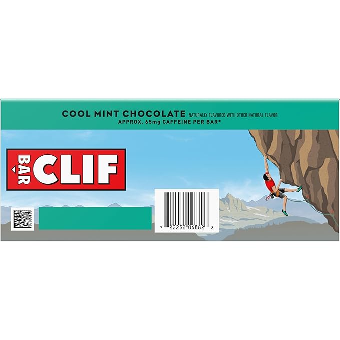 CLIF BAR - Cool Mint Chocolate with Caffeine - Made with Organic Oats - Energy Bars - Non-GMO - Plant Based Protein Bars (10 Pack)