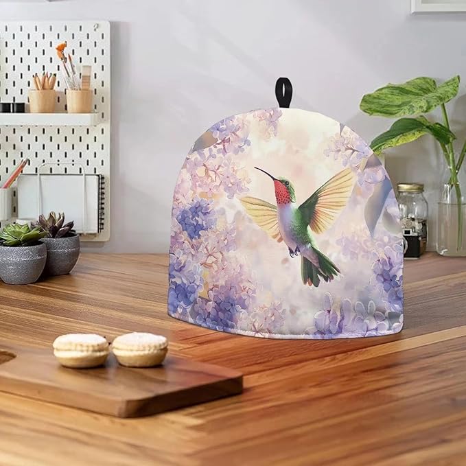 Hummingbird Purple Flower Tea Cozy for Teapot Insulated Tea Cosy Washable Tea Pot Dust Covers Breakfast Warmer for Home Kitchen Office Holiday Party D챕cor