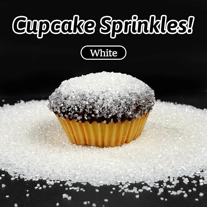 Edible White Sprinkles, White Sanding Sugar Sprinkles for Cake Decorating, Food Grade 150g, Cookie & Cupcake Topper Decoration, Ice Cream, Wedding Halloween Christmas Supplies