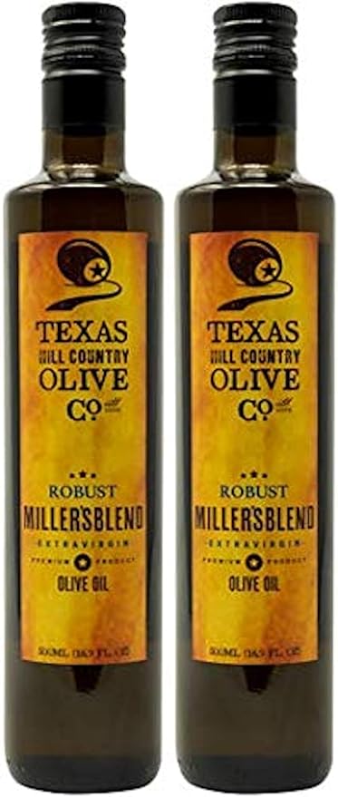 Texas Hill Country Olive Co Miller's Blend Extra Virgin Olive Oil - Cold Pressed EVOO Gourmet Olive Oil - Rich & Robust - Perfect for Dressing & Dipping - Award Winning & Made in Texas (16.9 oz, 2 Pack)