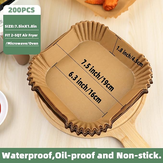 Air Fryer Liners Disposable,200Pcs Parchment Paper,LYHOLKEER 6.3inch Disposable Square Air Fryer Liners for 2 3 3.5 4 4.5 5QT,Non-Stick,Free of Bleach,Airfryer Paper Liner