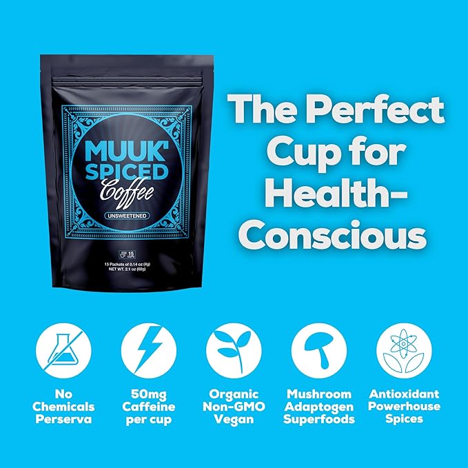MUUK' SPICED COFFEE | Organic Mushroom Coffee | Cacao, Cinnamon & Cardamom | Adaptogen Mushroom Blend | Better Focus, More Energy and Stronger Immune Defense | 15 CUPS