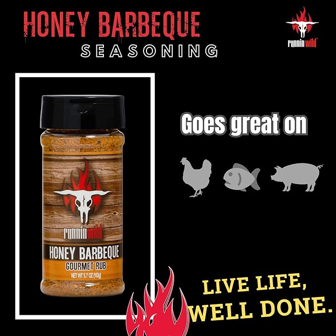 Gourmet Honey BBQ Rub and Seasoning | Pork Rub | Chicken Rub | Rib Rub| Salmon Rub | Runnin??Wild Foods, 5.7 ounces