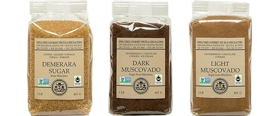India Tree Mauritius Sugars Chef's Pack - Demerara, Dark Muscovado, and Light Muscovado - 3 Pounds Total