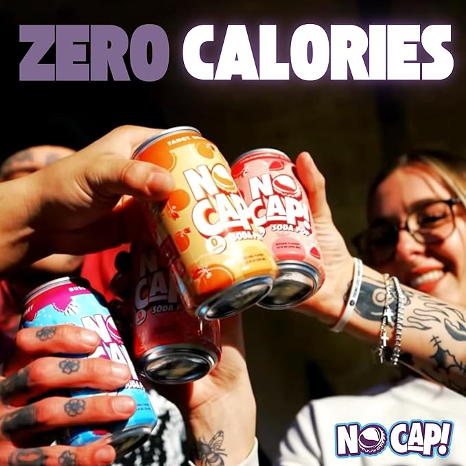 No Cap! Healthy Soda Alternative, Zero Sugar, Low Calorie, Caffeine Free, Vegan, Gluten Free, Great For Kids & Teenagers 12 Oz Cans, 12 Pack (Bussin Berry)