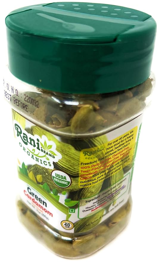 Rani Organic Green Cardamom Pods Spice (Hari Elachi) 2oz (56g) PET Jar ~ All Natural | Vegan | Gluten Friendly | NON-GMO | Indian Origin | USDA Certified Organic