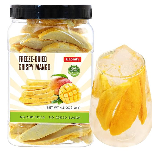 Freeze Dried Mango,135g/4.7oz,Natural Frozen Mango Chunks,Healthy Fruit Snack Chips for Baking,Tea,Smoothie, Yogurt,No Additives,No Sugar Added