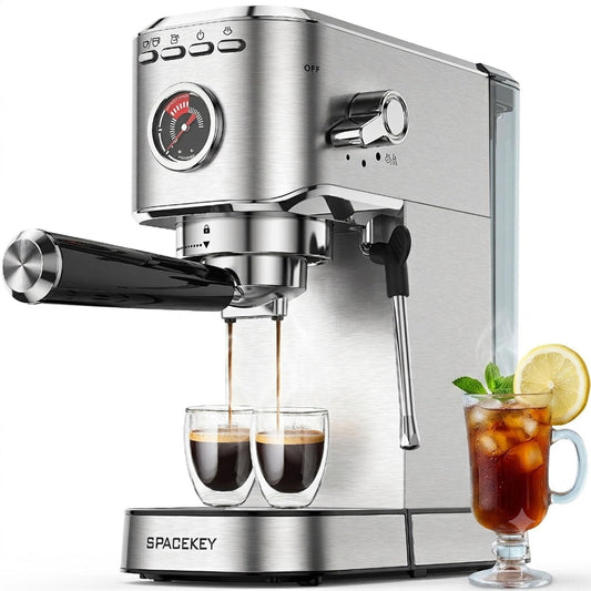 Spacekey Stainless Steel Espresso Machine – 39 oz, Silver