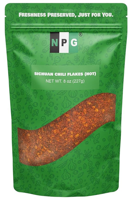NPG Authentic Sichuan Chili Flakes 8 Ounce, Extra Hot, Szechuan Crushed Red Pepper Flake Bulk, Essential Spice Seasoning for Making Kimchi, Chili Oil, Stir-fry, Pizza, Salads, and Tacos