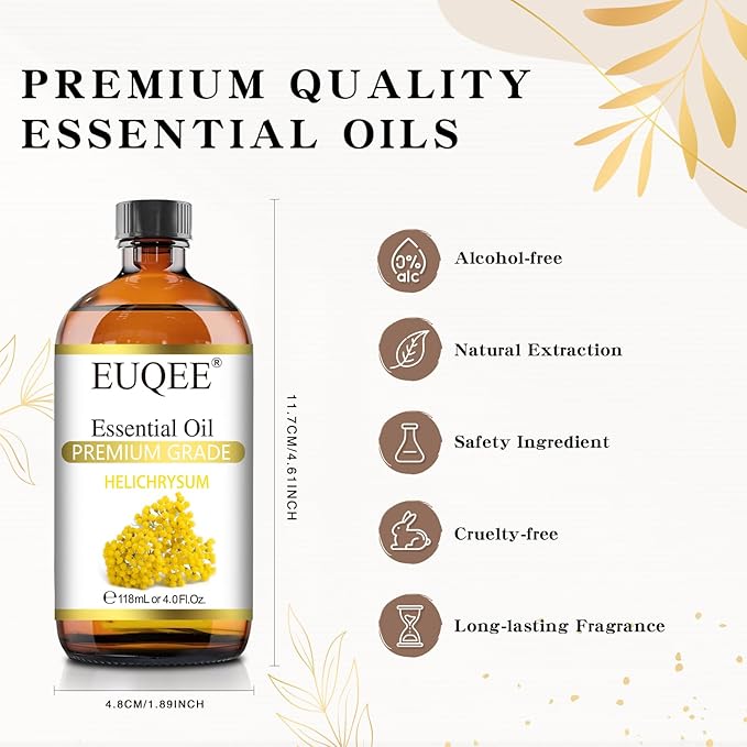 Helichrysum Essential Oil 4 oz/118 ml Large Bottle Premium Helichrysum Oil with Glass Dropper - Great for Diffusers, Humidifier, Candle & Soap Making