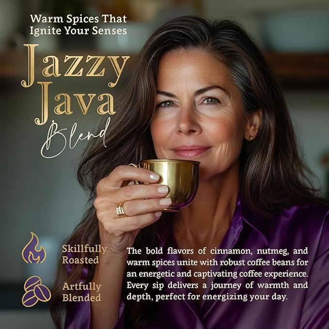Jazzy Java ??Spiced & Nutty Flavored Ground Coffee ??Organic, Medium Roast, 100% Arabica, Single Origin ??Naturally Flavored ??by Coffea Flavor