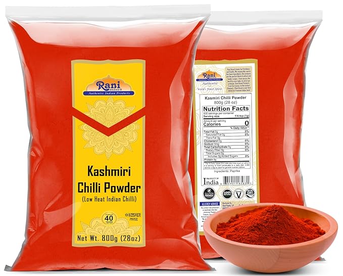 Rani Kashmiri Chilli Powder (Deggi Mirch, Low Heat) Ground Indian Spice 28oz (800g) ~ All Natural, Salt-Free | Vegan | No Colors | Gluten Friendly | NON-GMO | Kosher | Indian Origin