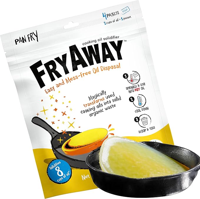 FryAway Cooking Oil Solidifier, Vegetable/Canola Oil Hardener for Easy Disposal, Natural Oils Solidifies, Grease Solidifying Powder, Waste Solution As Seen on Shark Tank, Pan Fry, Up to 8 Cups