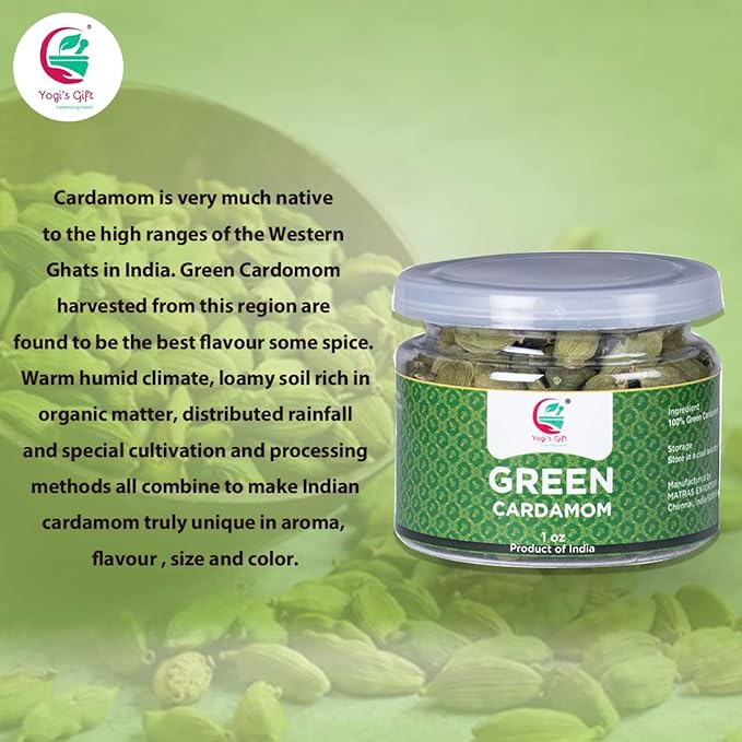 Indian GREEN CARDAMOM Pods Whole | 1 oz | Flavourful Indian Spice | Semillas de Cardamomo | by Yogi's Gift