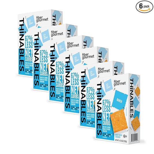 Fiber Gourmet Ranch Thinables Baked Cheese Crackers – Low Calorie, High Fiber Snack – 6g Net Carbs, 70 Calories, 13g Fiber, 5g Protein – Kosher, Made in USA with Real Cheese - 4.25 oz, Pack of 6
