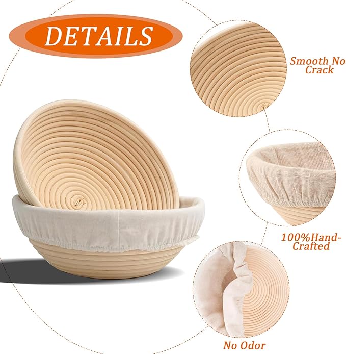 9 inch Round Banneton Bread Proofing Basket Sourdough Bread Baking Supplies Set of 4 Sourdough Starter Kit Baking Gifts