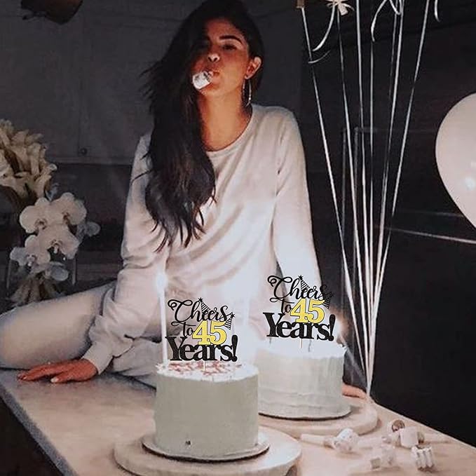 Rsstarxi 1 Pack Cheers to 45 Years Cake Topper Glitter Forty Five Years Old 45th Birthday Cake Pick 45 Fabulous Cake Decorations for Happy 45th Birthday Wedding Anniversary Party Supplies Black