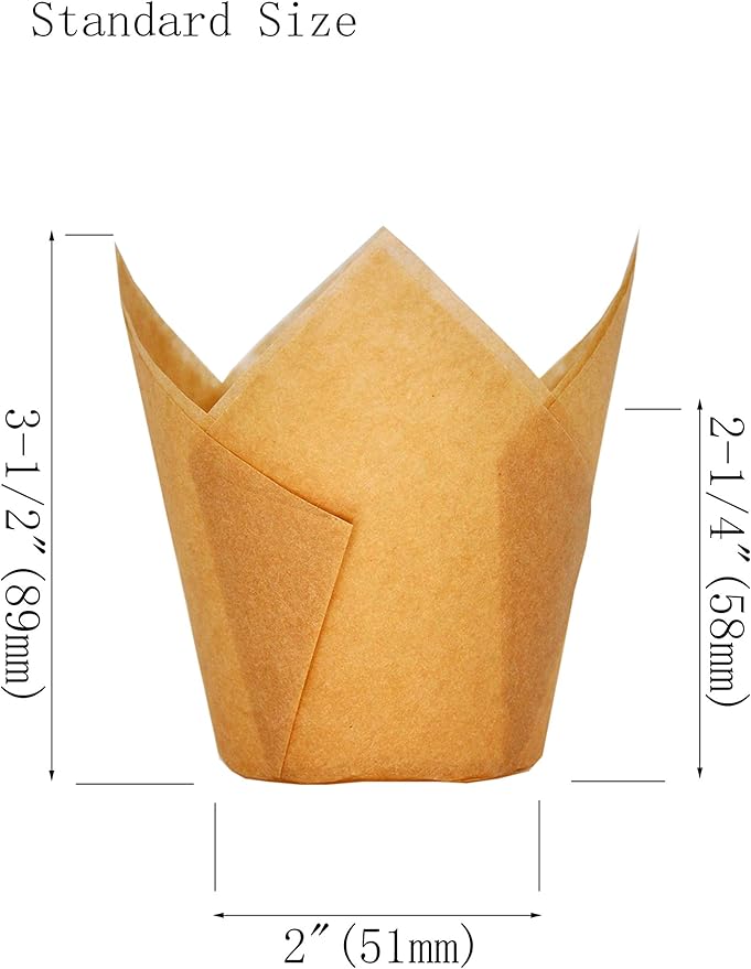 Muffin Greaseproof paper Baking cupcake cups, 2" x 3 1/2" Natural Tulip Baking Cup Case of 125 pcs (125, Standard)