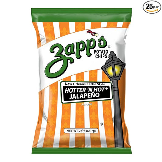 Zapp???New Orleans Kettle-Style Potato Chips Hotter ì°????Hot Jalapeno Flavor (2 oz Bags, 25 Count), Crunchy Chips with a Spicy Kick, Perfect On-The-Go, Gluten Free Snack