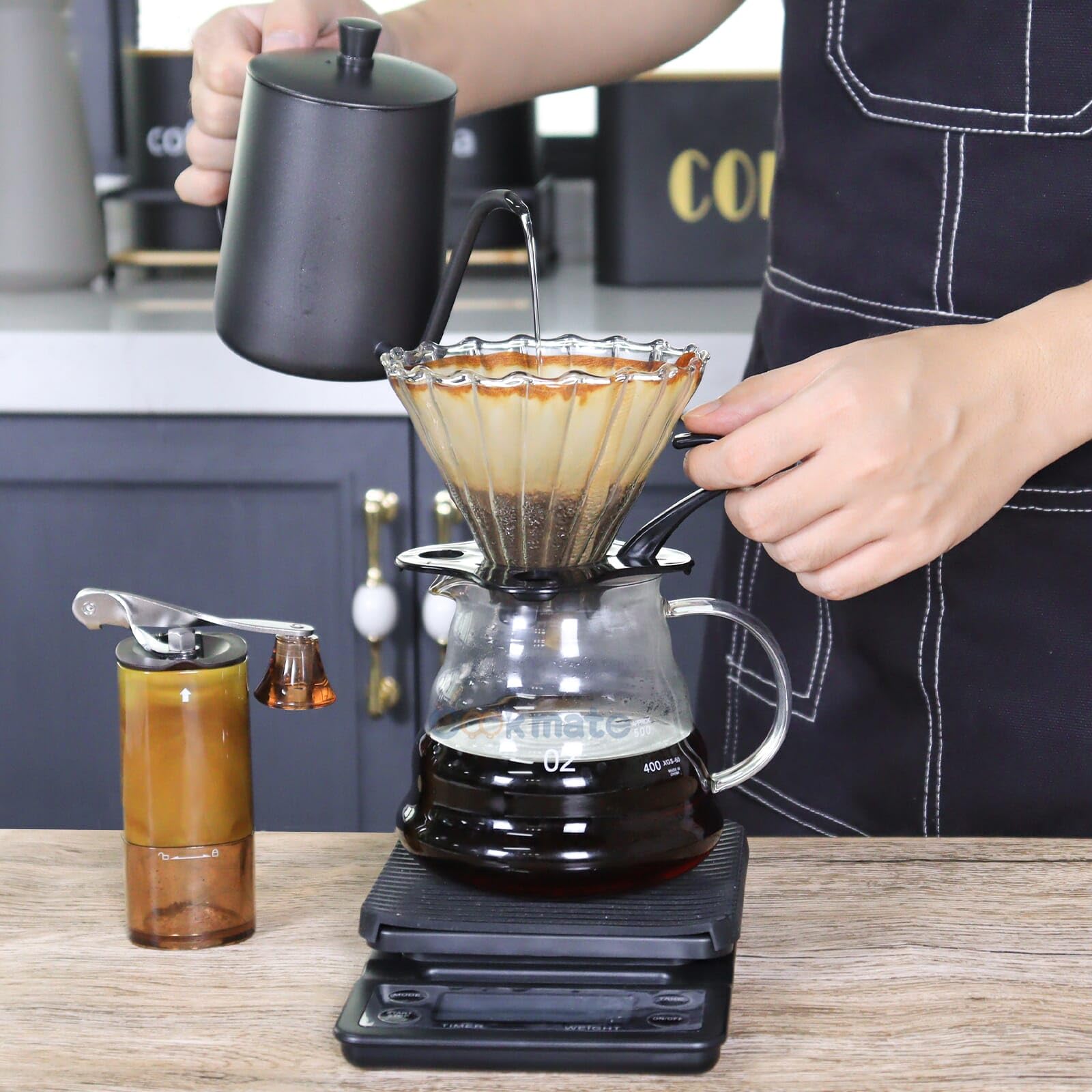 SOTECH Pour Over Coffee Maker Set, Coffee Kettle Scale, Pour Over Coffee Dripper, Bean Grinder