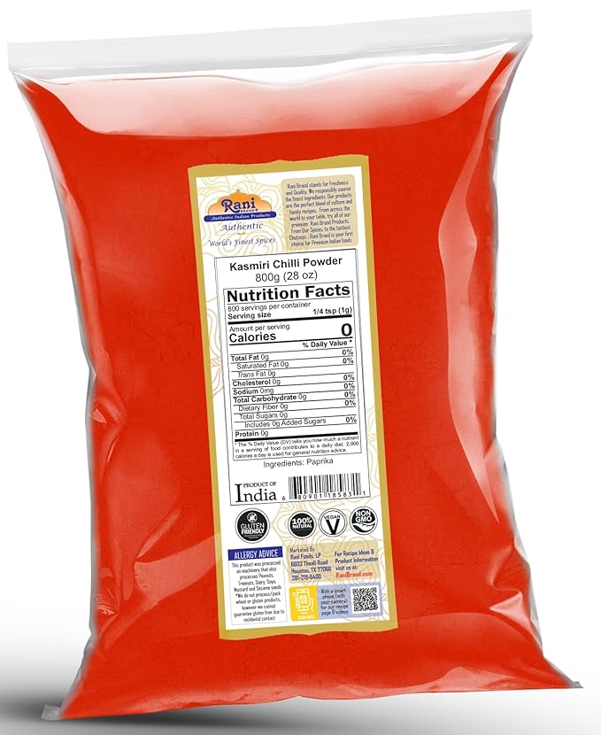 Rani Kashmiri Chilli Powder (Deggi Mirch, Low Heat) Ground Indian Spice 28oz (800g) ~ All Natural, Salt-Free | Vegan | No Colors | Gluten Friendly | NON-GMO | Kosher | Indian Origin