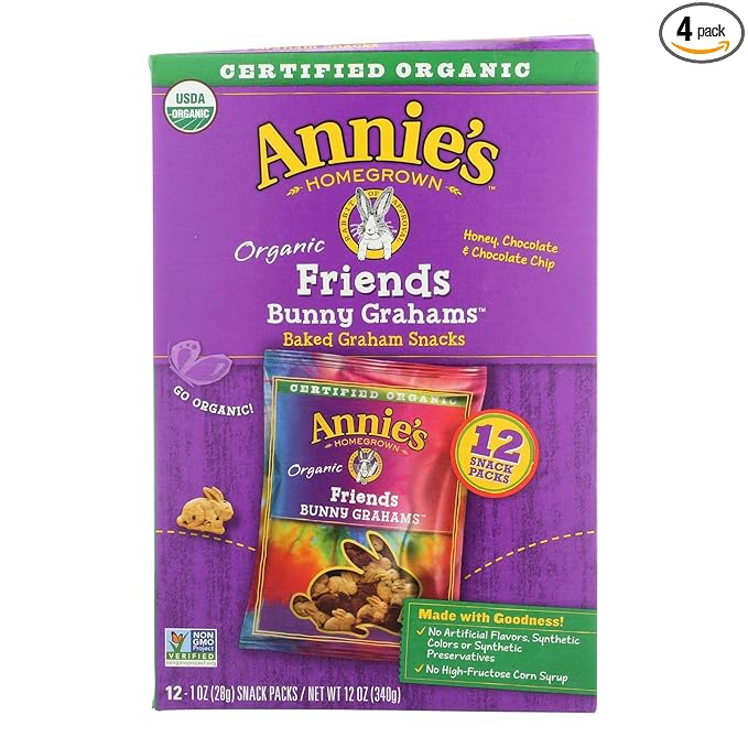 ANNIE'S HOMEGROWN, SNK PK, OG2, BNY GRM, FRD, 12, Pack of 4, Size 12/1 OZ - No Artificial Ingredients GMO Free 95%+ Organic4