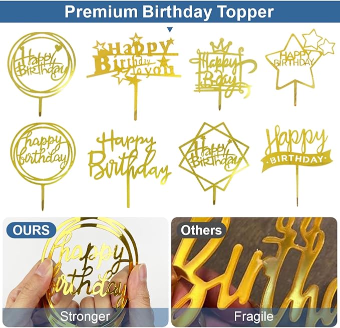 28 Pcs Happy Birthday and Butterfly Cake Toppers Set, Acrylic Gold Birthday Cupcake Toppers, Butterfly Cake Decorations