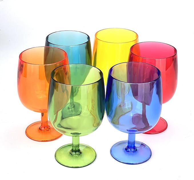 Yalin Set of 6 Unbreakable 12 oz Acrylic Plastic Wine and Water Tumbler Stackable Goblets. (Multicolor, 12 oz)