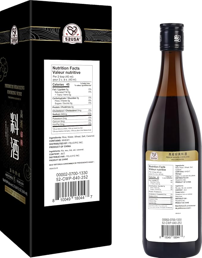 52USA Premium Shaoxing Cooking Wine, Chinese Asian Cooking Wine, Shao Hsing Rice Wine, Shaoxing Rice Wine, Hsing Rice Wine, Fermented Rice Wine, Homemade Asian Cooking, 640ml