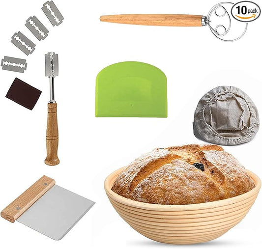 Bread Proofing Basket Set Sourdough Proofing Basket Round Proofing Bowls (Round Proofing basket 10PCS), sourdough bread baking supplies proofing baskets,banneton bread proofing basket 9.5"