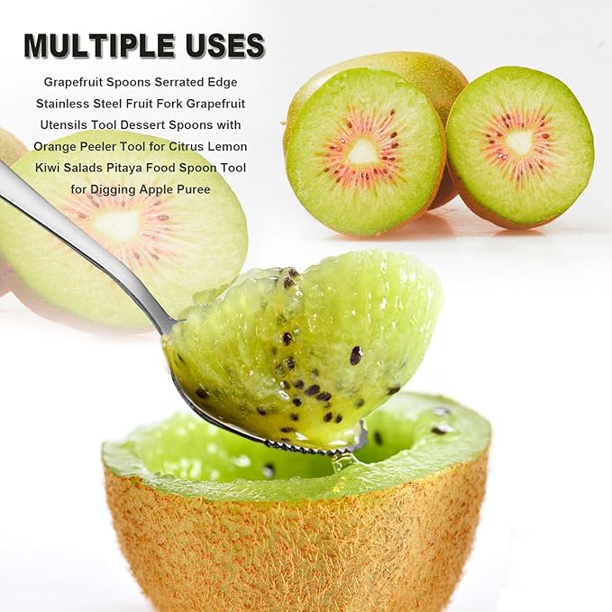 Grapefruit Spoon Knife Serrated Edge Stainless Steel Fruit Knife Grapefruit Utensils Tool Dessert Spoons for Citrus Lemon Kiwi Melon Pitaya Apple Fruit Puree