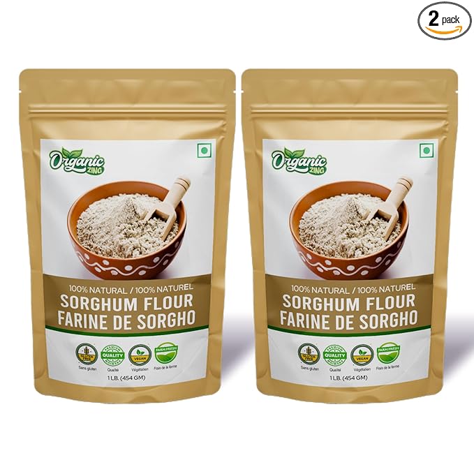Organic Zings Pure and Organic Sorghum Flour | Organic Jowar Flour | Sorghum Flour Gluten Free | Product of India - 454 gm (16 oz) - Pack of 2