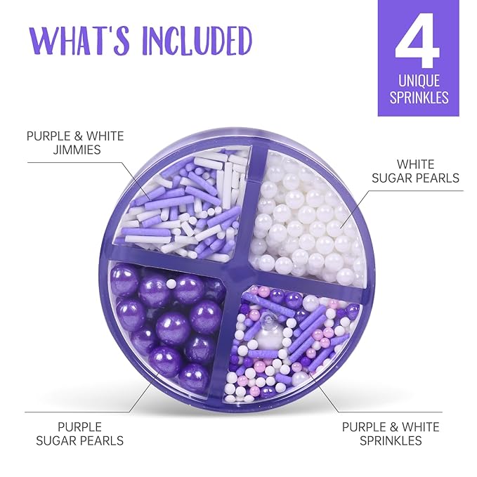 Sprinkles for Cake Decorating Edible Purple and White Jimmies Nonpareils Sugar Pearl Sprinkles Mix for Cookie Ice Cream Candy Chocolate Baking Cupcake Topping