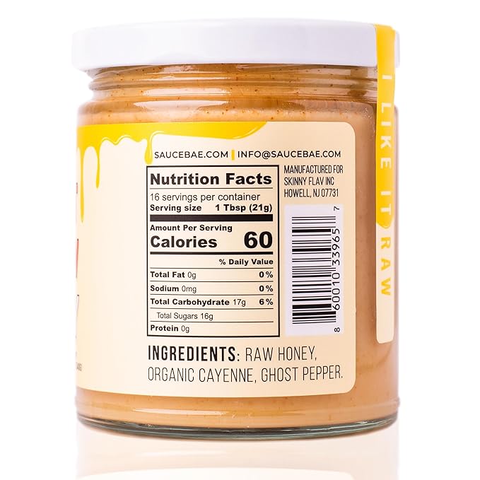 Sauce Bae Hot Raw Honey - Unfiltered & Unpasteurized, 100% USA White Clover, Perfect for Charcuterie & Sandwiches - 12 Oz