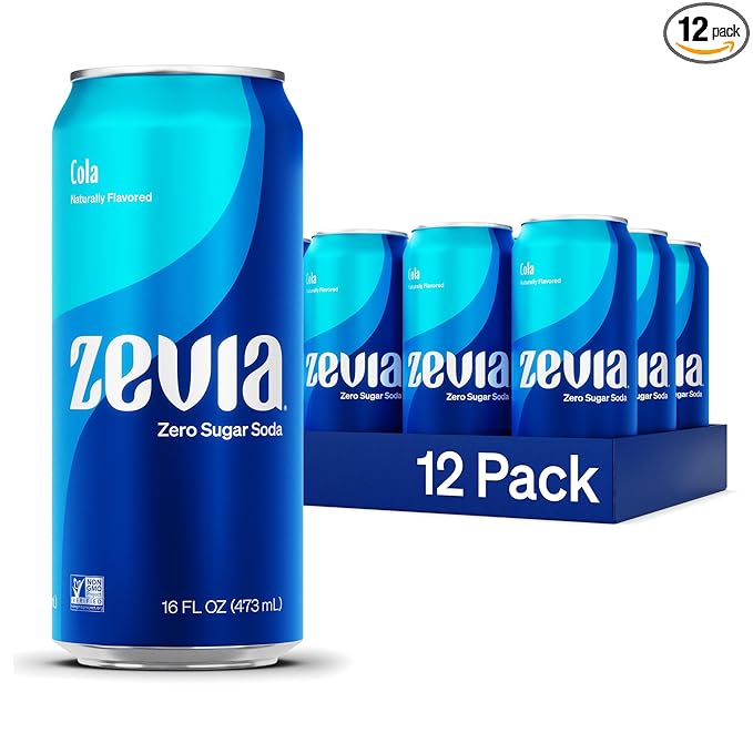 Zevia Zero Sugar Soda, Cola, 16 oz Cans (12-Pack) ??Naturally Sweetened, Non-GMO Project Verified, Gluten-Free, Vegan