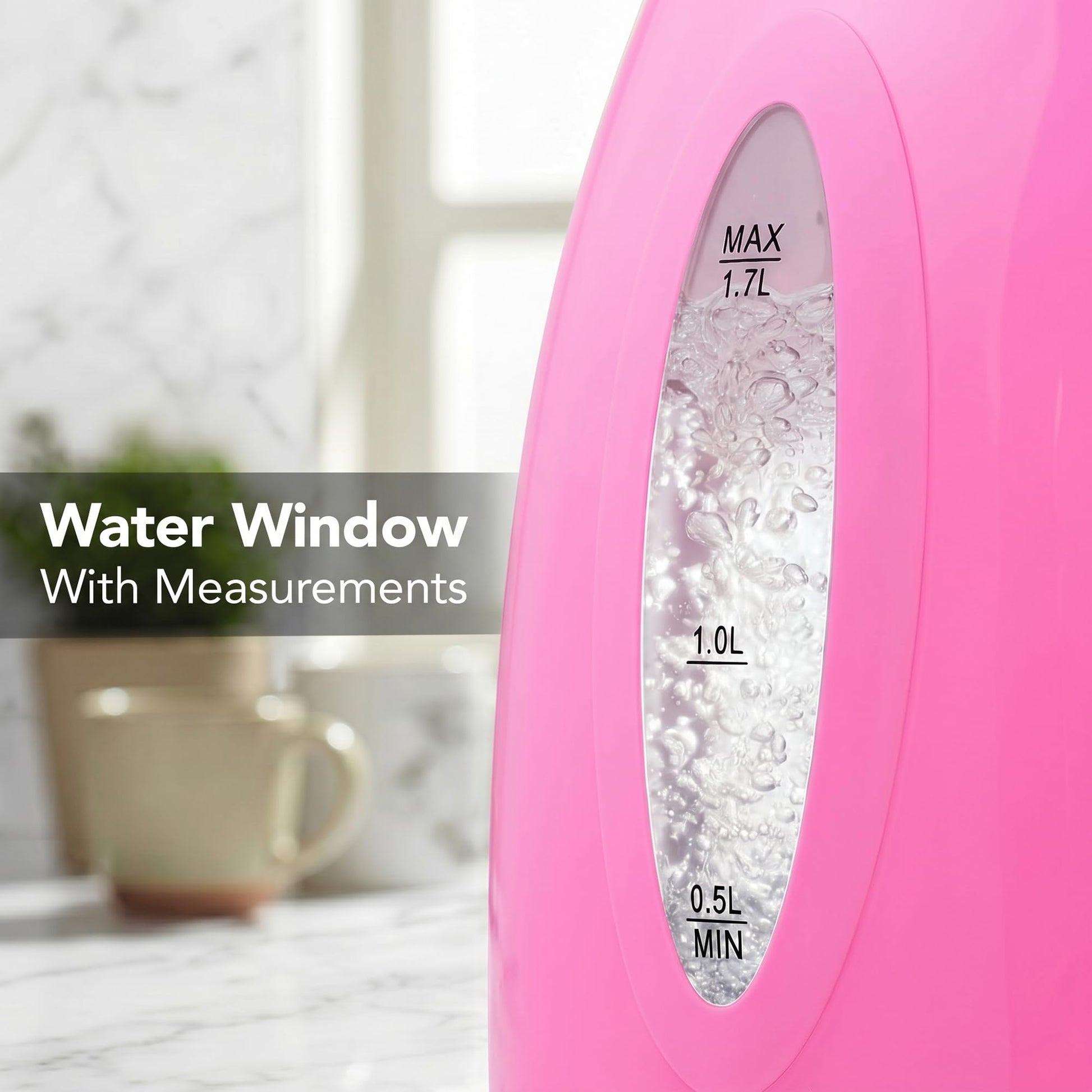 OVENTE 1.7L Electric Kettle with 1100W Fast Boiling Water, Pink KP72P