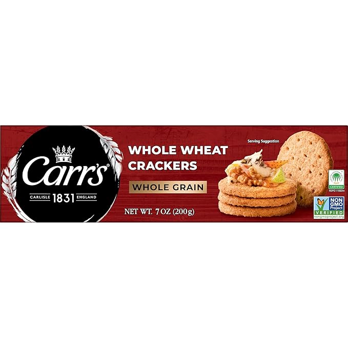 Carr's Crackers, Whole Grain Crackers, Party Snacks, Whole Wheat, 7oz Box (Box of 6)