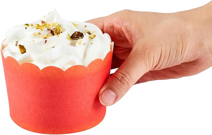Panificio 10 Ounce Cupcake Wrappers, 200 Scalloped Baking Cups - Oven-Ready, Greaseproof, Red Paper Cupcake Liners, Disposable, For Birthdays, Baby Showers, Or Weddings - Restaurantware