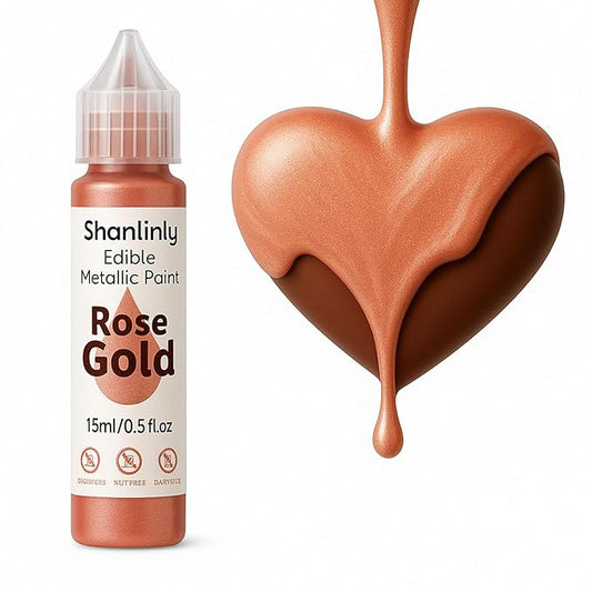 Rose Gold Metallic Edible Paint for Baking ??Food Grade Edible Gold Dust Drink Glitter for Shimmer Cake Decorating, Cookies,Cupcakes,Cocktails ??15ml Perfect for Holidays,Wedding,Birthday Decorating