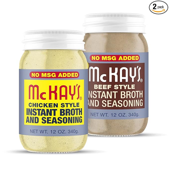 McKay's Chicken and Beef Flavored Soup Seasoning, Gluten Free, Vegetarian Instant Broth, Bullion Powdered Seasoning, Good on Meats, Veggies or in Soup! (No MSG Added Variety, 2 Pack)