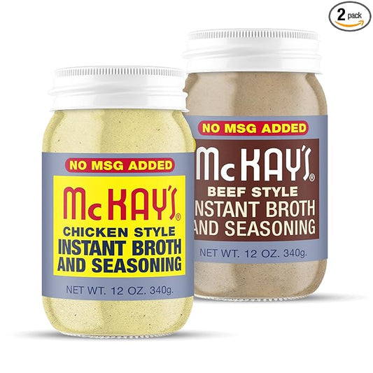 McKay's Chicken and Beef Flavored Soup Seasoning, Gluten Free, Vegetarian Instant Broth, Bullion Powdered Seasoning, Good on Meats, Veggies or in Soup! (No MSG Added Variety, 2 Pack)
