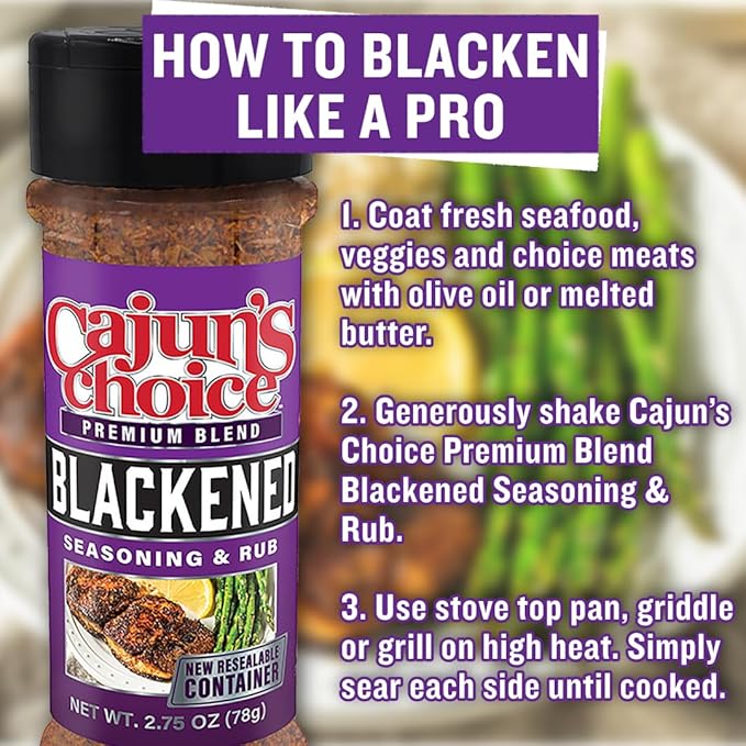 Cajun's Choice Blackened Seasoning - 2.75 oz Jar, Pack of 2, All Natural, Low Salt, Gluten-Free - Authentic Louisiana Spice for Fish & BBQ