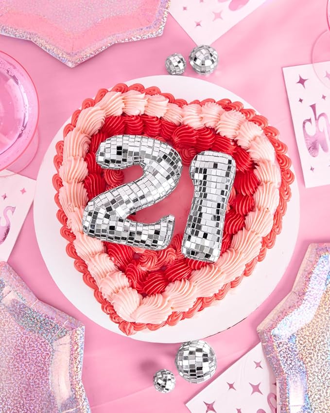 xo, Fetti 21 Birthday Disco Cake Topper - 6 pcs | Groovy Bday Party, Finally Legal Supplies, Cute Boogie Decorations, 21st Dancing Queen