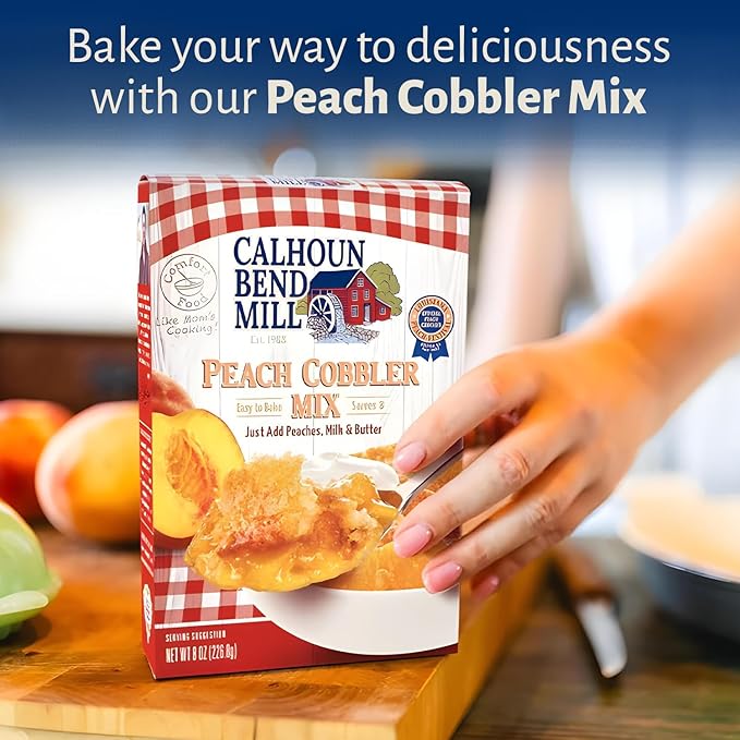 Calhoun Bend Mill Peach Cobbler Mix | Easy to Make Classic Southern Dessert | Versatile Crust Mix for Peach & Other Fruit Fillings | Sweet and Crunchy | Ideal for Baking Enthusiasts - 8 Oz (Pack of 6)
