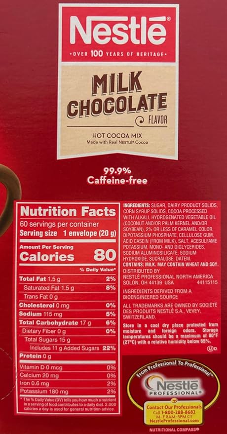 Nestle Hot Chocolate Packets, Milk Chocolate Flavor Hot Cocoa Mix, Made with Real Cocoa, Bulk Pack, 0.71 oz Packet (60 Count)