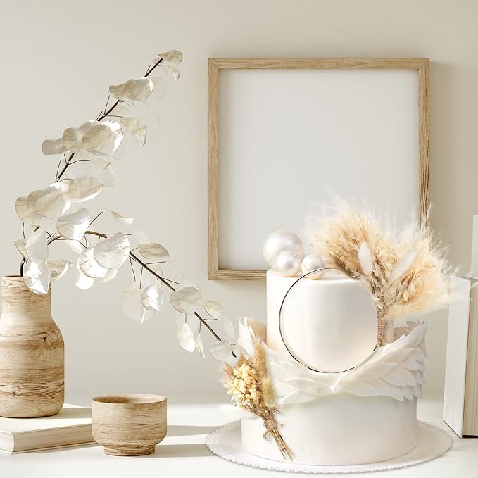 Sinmoe 2 Pcs Boho Cake Topper Decorations Cake Topper Wreath Hoop Decor Various Dried Flower Pampas Grass Decor for Bohemian Birthday Wedding Bridal Party Decorations Supplies (Elegant Style)
