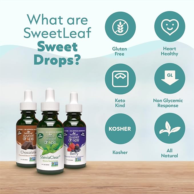 SweetLeaf Sweet Drops- Flavored Stevia Liquid Sweetener, Organic Stevia Extract, Zero Calories, Gluten Free, Keto Friendly, Non GMO, Natural Flavors, Sugar Alternative - Chocolate, 2 Fl Oz (Pack of 1)