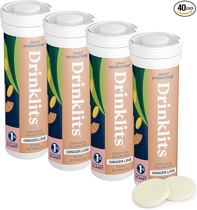 Drinklits Ginger-Lime Daily Electrolyte Hydration Tablets (4) Tube Bundle | Made with Organic Ginger ??0g Sugar ??Great Taste | 4 Pack (40 Servings)
