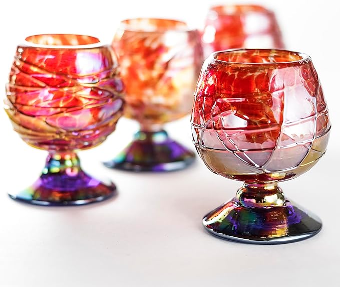 Authentic Mexican Tequila Hand Blown Shot Glasses - Set of 4-2 oz - Mini Glass Snifters - Heavy Base - Cognac (Diamond)